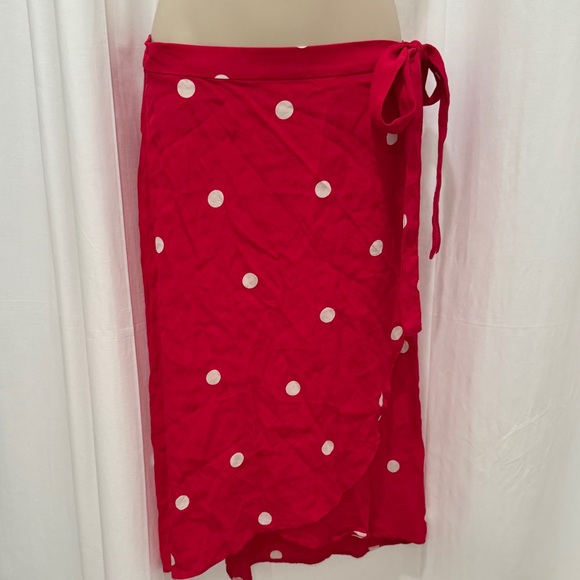 LOFT Red Polka Dot Wrap Skirt - Picture 1 of 5